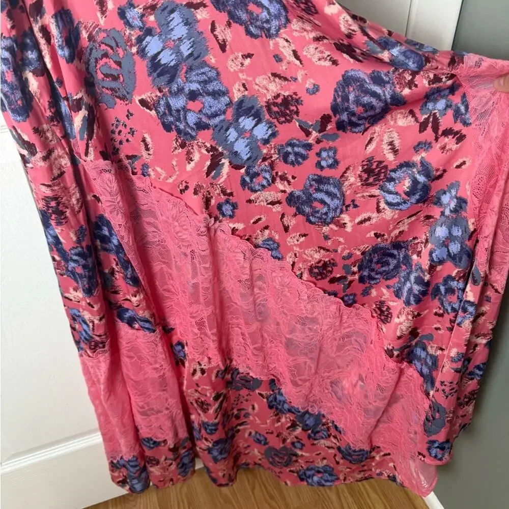 Free People First Date Maxi Slip Dress Sweet Pink Combo XS
